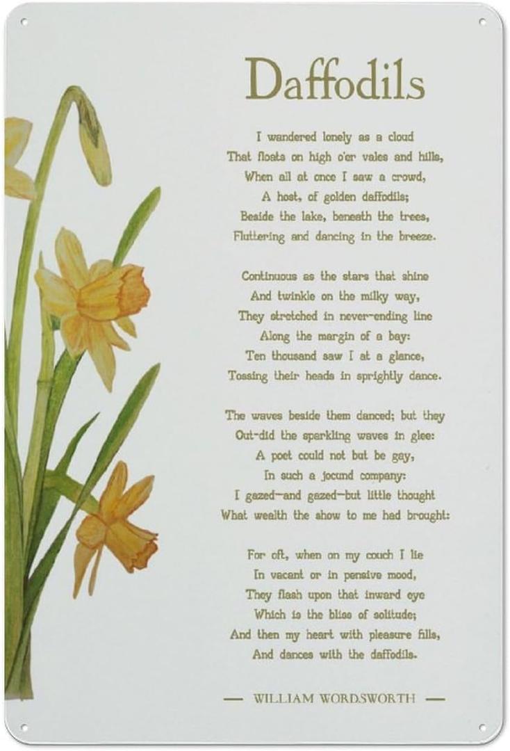 William Wordsworth Daffodils Poetry Quote Metal Wall Decor Classic Literary Nature Home Office 8x12 Inches Aluminum
