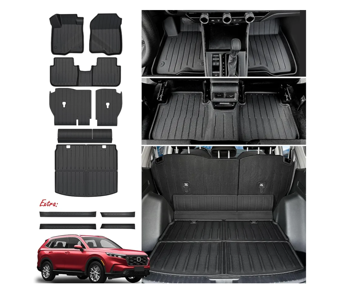Floor Mats Cargo Mat Set for Honda CRV 2026 2025 2024 2023 Car Mat Accessories(Include Hybrid), All Weather TPE Cargo Liner Door Sill Protectors for CR-V Gas Hybrid(Full Set Mats)