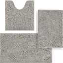 Bathroom Rugs Sets 3 Piece, Bath Mats for Bathroom Non Slip, Thick Chenille Bath Rug, Soft and Absorbent Shaggy Bathroom Mat Set, Machine Wash & Quick Dry Durable Carpet for Bath, Kitchen, Dry Grey (16"x24"+20"x32"+U Shape 20"x20")