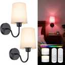 Battery Operated Wall Sconce Set of 2, Rechargeable Wall Sconces with 10000mAh Dimming Magnetic Bulb, Wireless Battery Powered Wall Lights with Pleated for Bedroom Living Room Gallery Hallway,Black