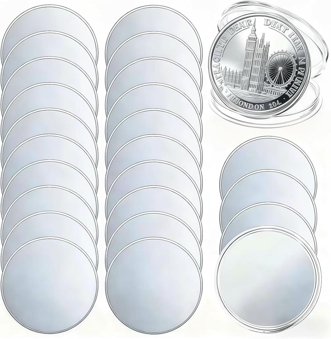 24PCS Alloy Blank Challenge Coins 40mm Laser Engravable Threaded Edge with Acrylic Protection Box for DIY Crafts and Commemorative Collection (Silver-Plated)