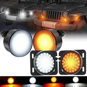 SUPAREE Smoked Lens Turn Signal Lights & Fender Side Marker with Fireworks Flow Effect Amber LED Turn Signal Lights with White DRL Compatible with 2007-2018 J-eep Wrangler JK JKU
