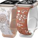 Wearlizer 2 Pack Floral Engraved Band Compatible with Apple Watch Bands 41mm 40mm 38mm Women, Cute Two-Tone Flower Soft Silicone Sport Strap for iWatch 9 8 7 6 5 4 3 2 1 SE Ultra 2-Variation 1