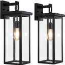tewei 2 Pack Large Size Outdoor Wall Lantern Exterior Wall Light Fixture, 20 In Matte Black Porch Light Waterproof Outdoor Lights for House with Clear Glass Shade, E26 Base Exterior Sconces for Garage