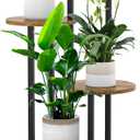 5 Tier Wood Tall Plant Stand Metal Rack Indoor, Multiple Flower Pot Holder Shelves Corner Rack, Round Planter Shelf Display Rack Storage Organizer for Patio Living Room Balcony(Black+Brown)