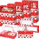 Tenceur 24 Pieces Valentine's Day Cookie Boxes with Window & Lid 12.5 x 5.5 x 2.5 Inch Red and White Heart Bakery Boxes Valentine's Day Candy Treat Food Container for Gift