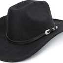 Western Cowboy Hat for Men Women Classic Roll Up Fedora Hat with Buckle Belt(Size:S-M)