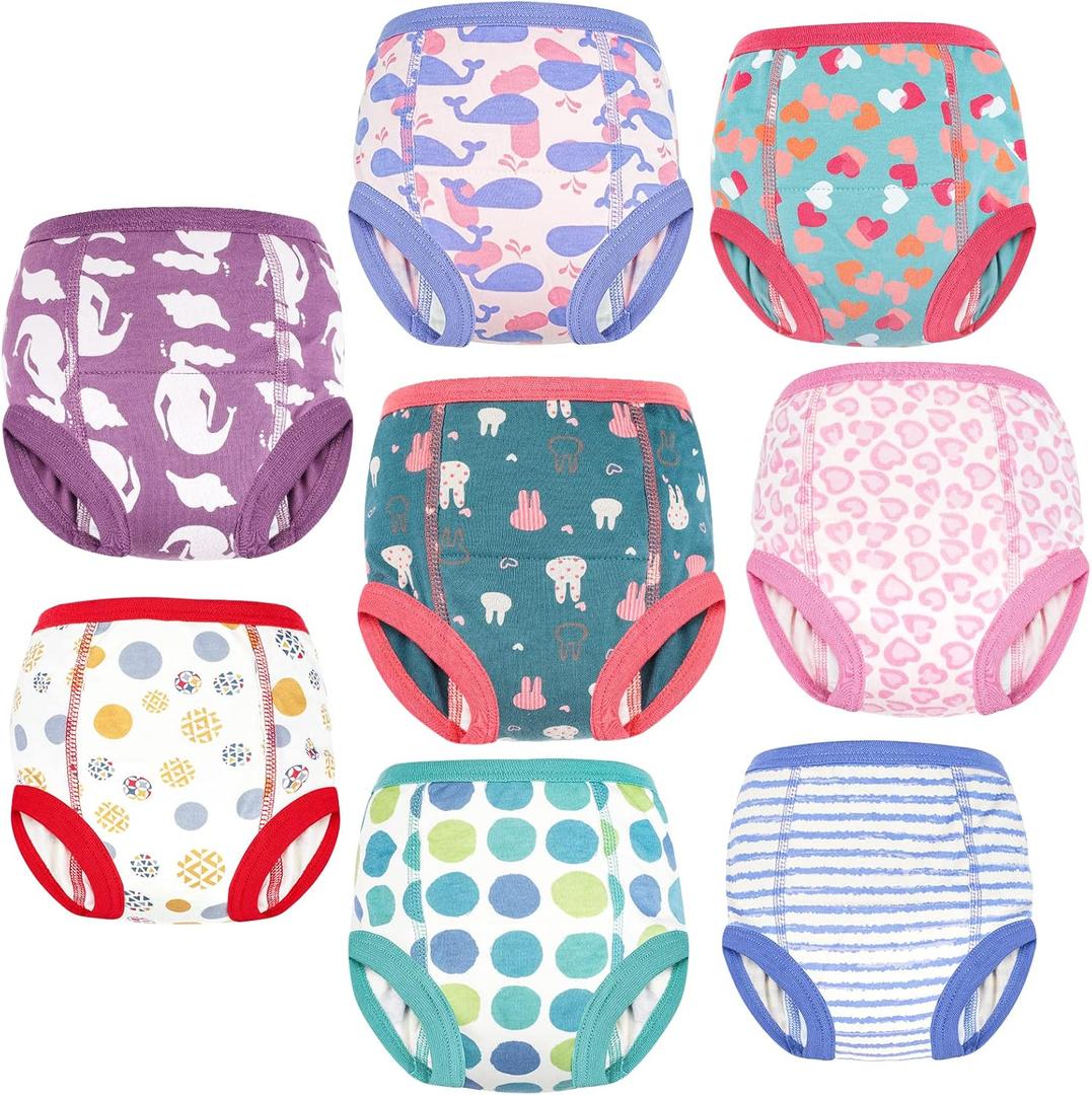 MooMoo Baby 8 Packs Potty Training Pants Cotton Absorbent Training Underwear for Toddler Boy and Girls 2T-9T (Blue)