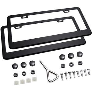 Ohuhu Matte Aluminum License Plate Frame with Black Screw Caps, 2Pcs 2 Holes Black Car Licenses Plate Covers Holders for US Vehicles