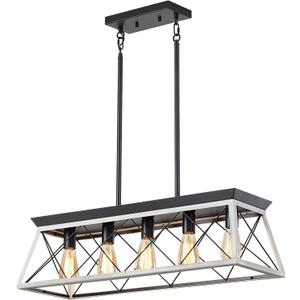 HuixuTe 5-Light Farmhouse Chandeliers for Dining Room, Rustic Kitchen Island Lighting, Adjustable Height Pendant Light for Kitchen, Dining Room Table White