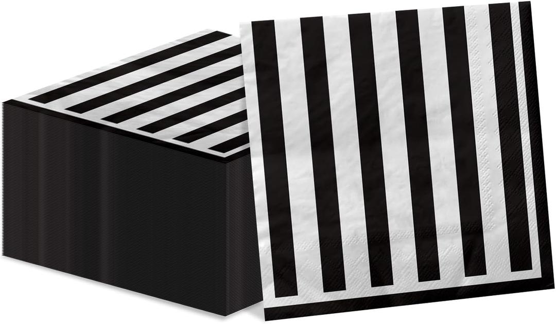 100 Pcs Black and White Striped Napkins, Black and White Party Supplies Black and White Paper Napkin Lunch Napkin for Halloween Party Birthday Baby Shower Wedding