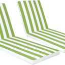 Set of 2 Chaise Lounge Cushions Outdoor, 3" Thick Lounge Chair Cushion Indoor Outdoor Furniture Cushion for Patio Pool (Green & White Stripe)