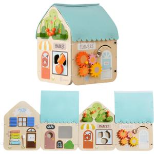 2 in 1 Montessori Wooden Busy Board House, Multi-Functional Foldable Busy Board, Fine Motor Skills Training for Little Kids Aged 1-3, Gifts for Boys and Girls