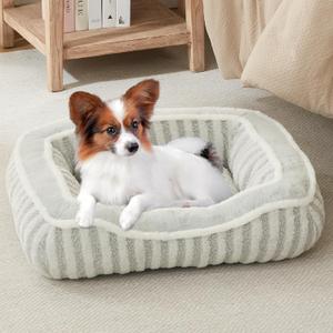 Dog Bed for Extra Small Dogs Breeds,Cat Bed,Puppy Kennel Bed with Pillow,Washable Deluxe Plush Dog Crate Beds,Comfy Durable Rectangular Pet Sleeping Bed & Non-Slip Bottom,Grey (19"X16") (19" x 16", Light Grey)