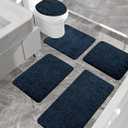 YIHOUSE Bathroom Rug Set 5 Piece, Memory Foam Blue Bath Mat Non-Slip Quick Dry Absorbent Bath Mats for Bathrooom, Washable Bathroom Rug and U-Shaped Contour Toilet Rug Bath Rug Set for Bath Floor