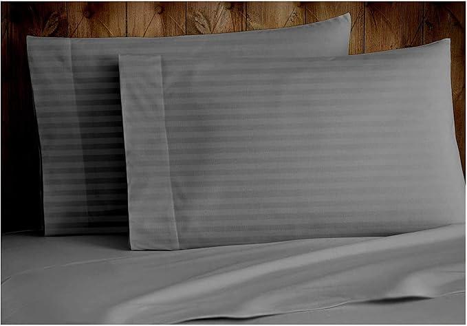 Set of Two Oversized Superhuge Pillow Case - Cover - 100% Egyptian Cotton, 600 Thread Count Sateen, (Size 31 x 40) (31 X 40, Elephant Grey Striped)
