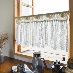 YJ YANJUN Boho Valances for Windows Handmade Cotton Crochet Lace Valance for Living Room Hollow Cafe Curtains 16 Inch Long Macrame Kitchen Curtain Wall Decor, 16" L x 40" W Ivory & Beige