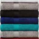 Amazon Basics 6-Piece Fade-Resistant 100% Cotton Towel Set, Soft and Absorbent, 2 Bath Towels, 2 Hand Towels, 2 Washcloths, Navy Blue