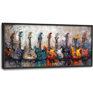 Guitar Wall Art Oil painting guitar Wall Decor for Living Room Large Size Canvas Painting Pictures Prints Framed Home Decoration Artwork for office Kitchen Bedroom Bathroom 60"x30"