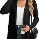GRACE KARIN Long Cardigans for Women, Long Sleeve Open Front Cardigan Sweaters, Lightweight Spring Jacket with Pockets (Black, L)