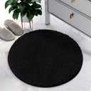 HOMEIDEAS Round Bathroom Rug, Luxury Chenille Shaggy Extra Soft and Absorbent Non Slip Machine Washable Bath Mat (Black, 2 Ft)