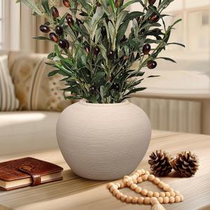 Ceramic Flower Vase Round Textured Vase,Farmhouse Vase Terracotta Rustic Vases for Home Decor for Living Room,Dining Table Decor,Shelf Decor,Centerpiece (6 inch)