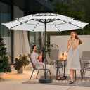 JEAREY 3 Tiers Patio Umbrella with Solar Lights 9ft Outdoor Market Table Umbrellas with Push Button Tilt for Outside Pool Garden, Creamy-white