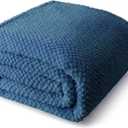 Whale Flotilla King Size Fuzzy Fleece Blanket for Bed, 90x104 Inch Fluffy Warm Soft Jacquard Blankets for All Season, Lightweight and Cozy, Navy Blue