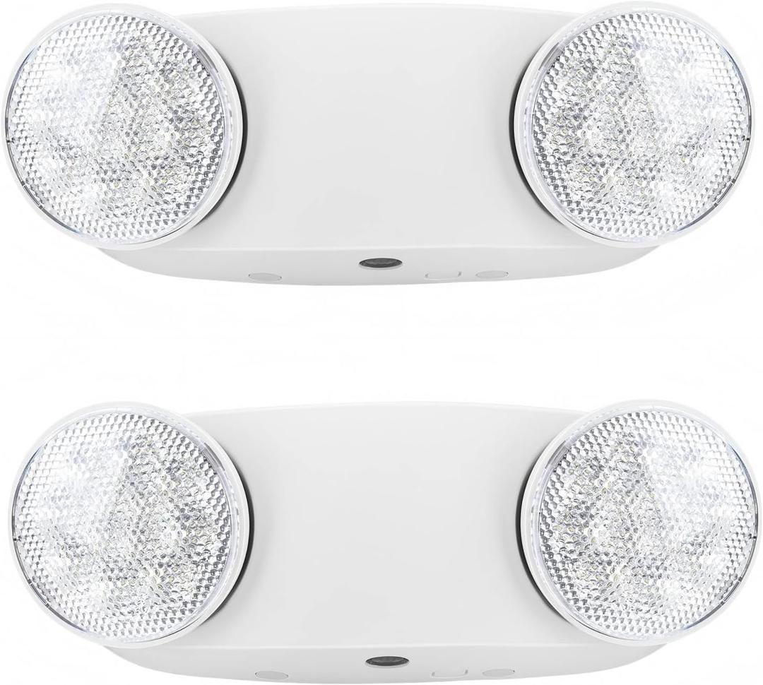 RMC LED Emergency Lights with Battery Backup, Two Head Adjustable Commercial Emergency Lighting, AC120-277V, Hardwired Emergency Exit Light Fixtures for Home and Business, ETL Listed, 2 Pack