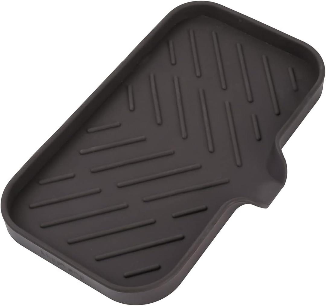 MicoYang Silicone Bathroom Soap Dishes with Drain Spout-Bathroom and Kitchen Sink Organizer,Sponge Holder,Dish Soap Tray,Perfect for Dispenser,Scrubber,Bottle,Cup on Sink or Counter-Coffee 9.6"5.3"