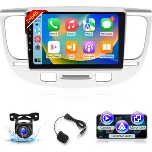 EKAT Car Stereo for KIA Rio 2005-2011 - 9 Inch 2+64G Android Touchscreen Radio with Wireless Carplay and Android Auto, HiFi/WiFi/GPS/SWC + AHD Backup Camera