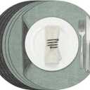 Myir JUN Round Placemats Dual Sided, Faux Leather Place Mats Set of 8 Indoor for Dining Table Outdoor Non-Slip Washable Table Mats (Set of 8, Gray Sage Green)