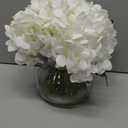 Hollyone Hydrangea Artificial Flowers with Vase White Silk Fake Flowers Arrangements in Glass Vase with Faux Water for Home Bathroom Office Table Centerpiece Shelf Decorations