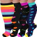 GET-FA 4 Pairs Plus Size Compression Socks for Women and Men 20-30 mmHg, Wide Calf Stockings Best Support for Circulation, Running, XL