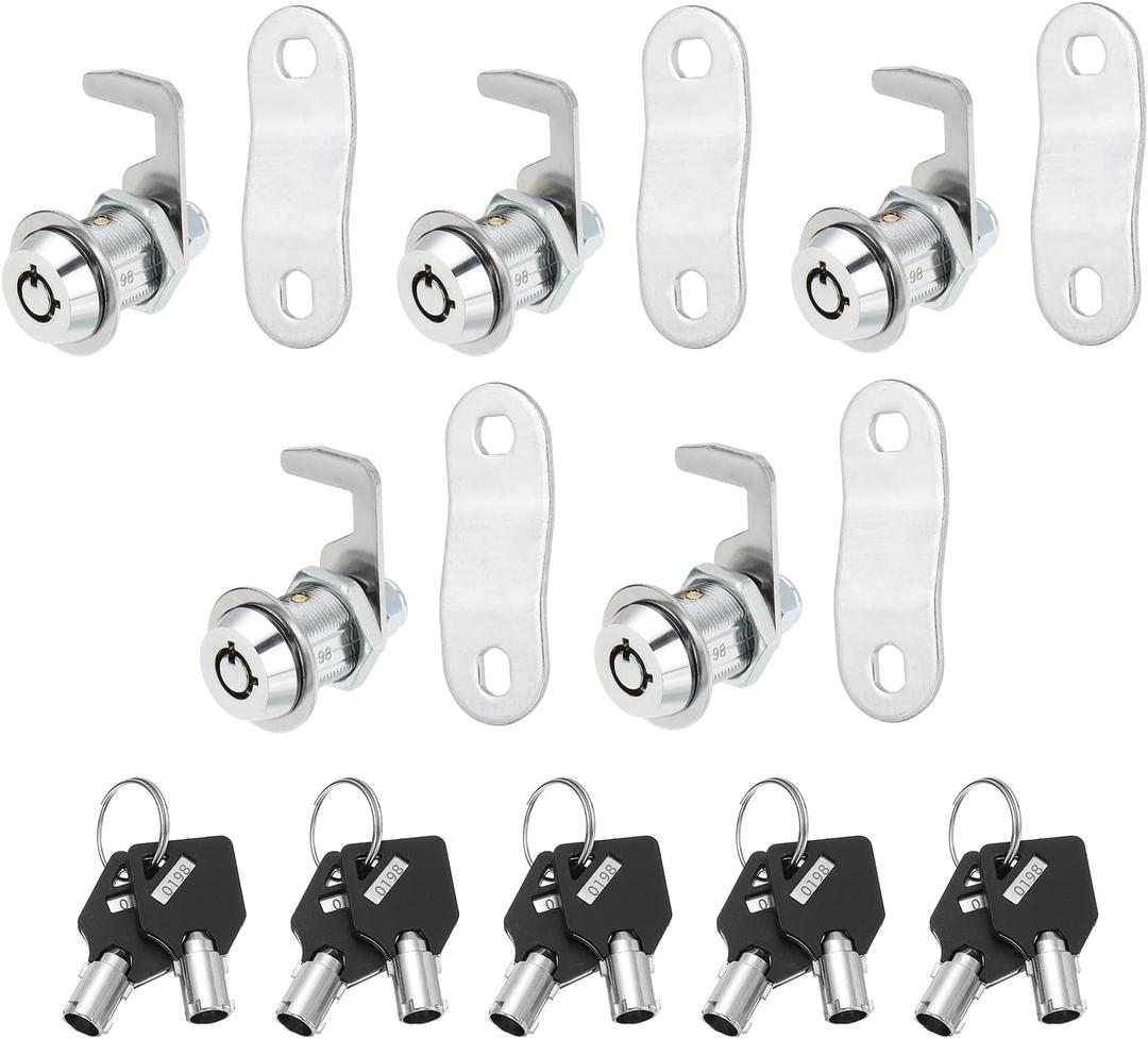 uxcell 3/4 Inch Cabinet Locks with Key, 5 Pack Cam Replacement Lock Cylinder Toolbox Lock Keyed Alike for RV Drawer Storage Cart Mailbox Compartment Door Tool Lock, Silver uxcell 3/4 Inch Cabinet Locks with Key, 5 Pack Cam Replacement Lock Cylinder Toolbox Lock Keyed Alike for RV Drawer Storage Cart Mailbox Compartment Door Tool Lock, Silver