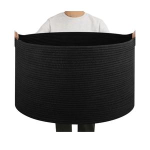 OIAHOMY 90L Blanket Basket for Living Room, Large Basket 23" x 23" x 13" with Handle, Laundry Hamper for Blankets, Pillows, Toy Storage for Kids, Dogs - Black