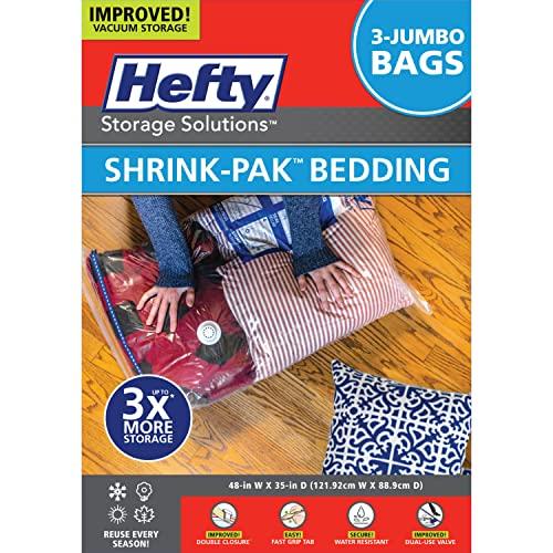 Shrink-Pak Space Bags Vacuum Storage Bags for Bedding Jumbo Compression 3 Pack Clear for Comforters Blankets (3 Jumbo/ Bedding Solo)