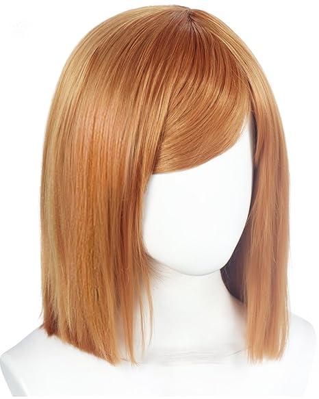 ESUNO Hair Cap+Short Ginger Wig with Bangs light Brown Bob Wig for Women Anime Costume Brown Cosplay Outfit Short Straight Side-Parted Hair for Cosplay Halloween Party Performance Mardi Gras, 0.04 x 0.04 x 0.04 ''