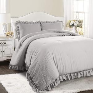 Lush Decor Reyna Soft Knitted Ruffle Blanket/Coverlet, King, Light Gray