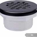 Black Shower Drain No Caulk PVC Compression Hidrop Shower Drain Kit with 4-1/4" Stainless Steel Round Grid Cover, Matte Black