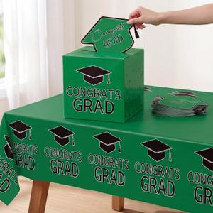 Tenceur Green and Black Graduation Party Decorations Set 2026 Graduation Card Box Tablecloth and 50 Pack Advice Cards for Guests Welcome Table Graduate Party Favors Decor Supplies Gifts