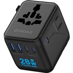 Universal Travel Adapter, International Travel Plug Adapter with 3 USB-C  2 USB-A Ports, with Extra 2 Prong AC Outlet All in One Portable Socket, for USA, UK, EU, AU  224+ Countries (Black)