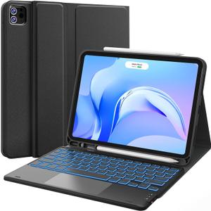 CHESONA Compatible for iPad Air 11 Inch (M4 2026/M3 2025/M2 2024)&Air 5th/4th Generation Case with Keyboard, Multi-Touch Trackpad, Detachable Keyboard with 7-Color backlighting, (Black)