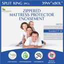 Split King Mattress Encasement 39" x 80" (2PCs) - Waterproof Zippered Protector Hypoallergenic Premium Quality Bed Cover
