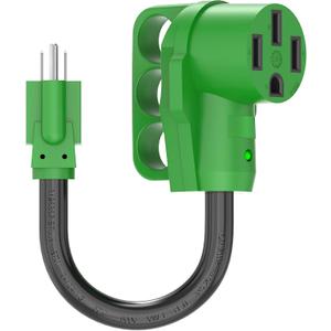 RVGUARD 50 Amp to 110 Volt RV Adapter Cord 12 Inch, NEMA 5-15P to NEMA 14-50R Electrical Power Adapter with LED Power Indicator, Green, ETL Listed