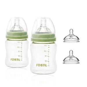 Baby Bottle Glass Wide Neck, Closer to Breastfeeding, Slow Flow Nipple, Anti-Colic, 4 Ounce, 2 Count (Green)