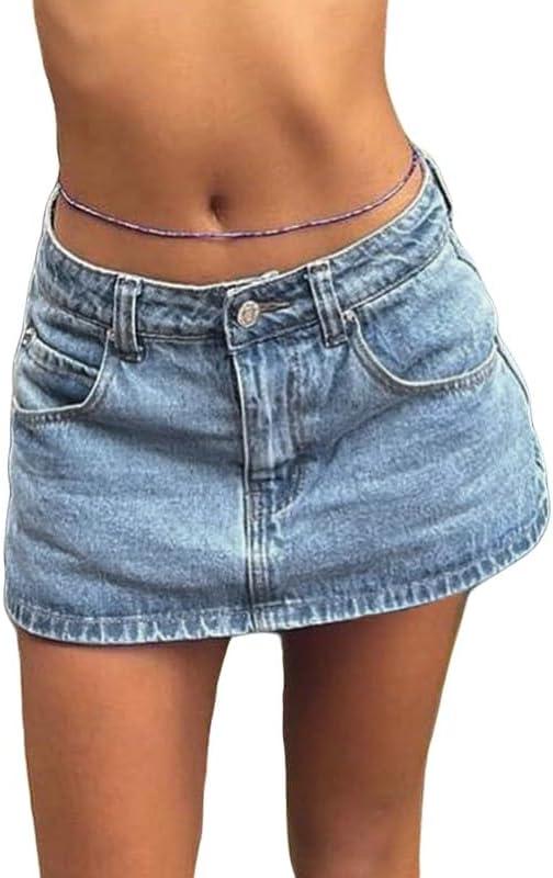EMMIOL Skirts for Women Mid/Low Rised Sexy Mini Dress 2026 Trendy Fall Y2k Clothes Denim Skirt (Blue), XS