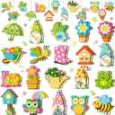 GlikCeil 40 Pcs Spring Flower Ornaments Spring Tree Ornaments Wood Easter Tree Decorations Butterfly Flower Gnome Hanging Decorations for Holiday Easter Party Home Decoration