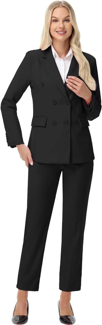 ZQBOX Pant Suits for Women Dressy Formal Double Breasted Blazer Black Pants Suit for Women 2 Piece Outfits Size 16
