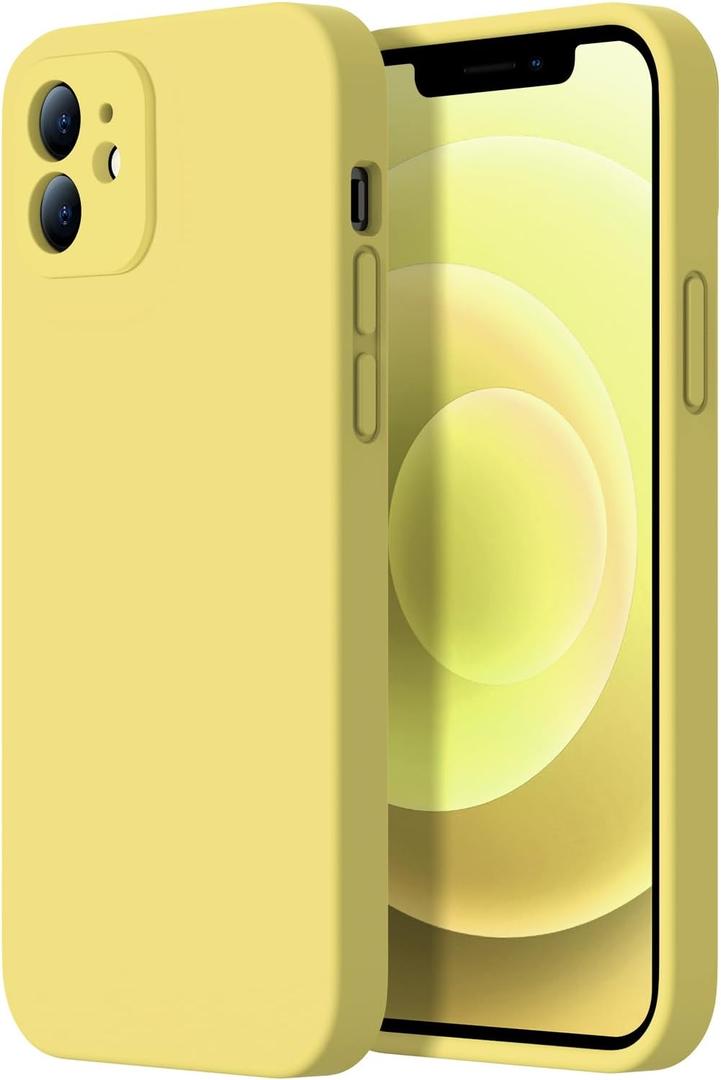 Designed for iPhone 12 Case - Upgraded Camera Protection - Soft Microfiber Lining Inside - Liquid Silicone Shockproof Protective Phone Case 6.1" for Men Women Girls - Yellow